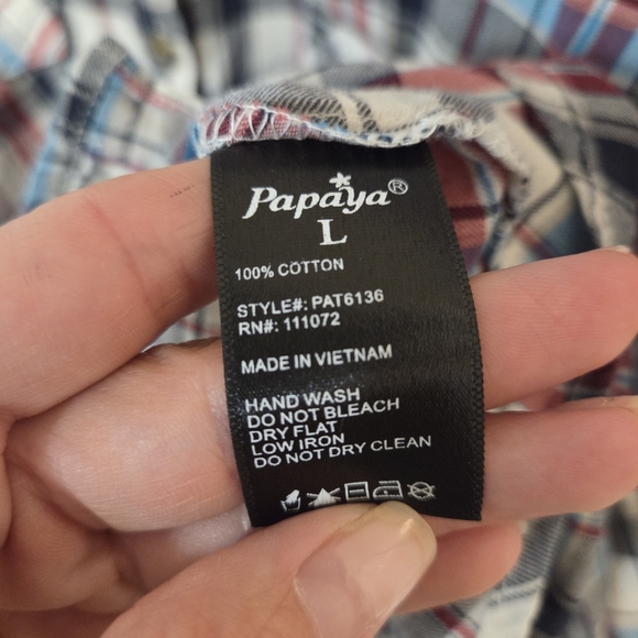 Papaya Women Blue Plaid Button up Western Cowboy Long Sleeve Shirt size Large - Picture 4 of 8